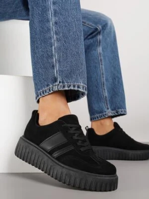 Czarne Sneakersy na Grubej Podeszwie z Tłoczeniem Rilunessa c'm paris