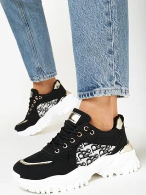 Zdjęcie produktu Czarne Sneakersy na Grubej Podeszwie z Wstawkami Sassaria