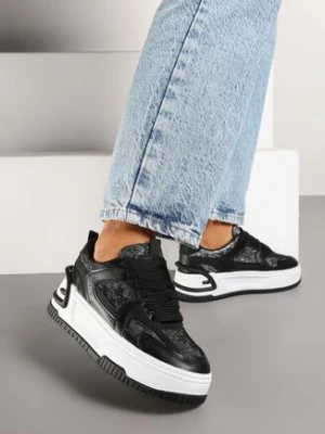 Zdjęcie produktu Czarne Sneakersy na Grubej Podeszwie Zdobione Brokatem Deorianis