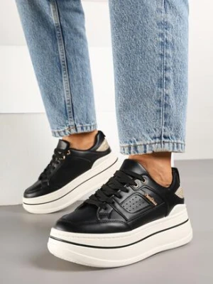 Czarne Sneakersy na Grubej Podeszwie Zdobione Brokatem Kariven ideal