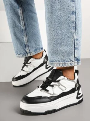 Biało-Czarne Sneakersy na Grubej Podeszwie Zdobione Cyrkoniami Neothra