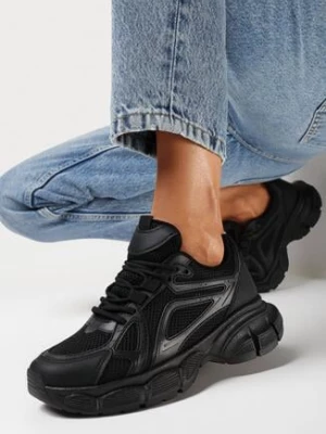 Zdjęcie produktu Czarne Sneakersy na Grubej Podeszwie ze Wstawkami z Siateczki Linthire
