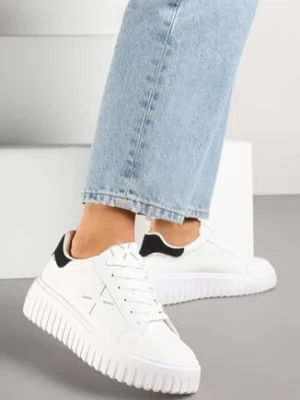 Biało-Czarne Sneakersy na Grubej Tłoczonej Podeszwie z Brokatem Nusandra romanciaga