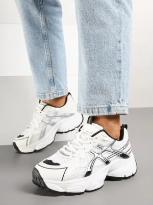 Biało-Czarne Sneakersy na Grubej Tłoczonej Podeszwie z Geometrycznym Wzorem Tatelisea
