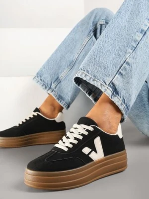 Czarne Sneakersy na Kauczukowej Podeszwie Ellirielle
