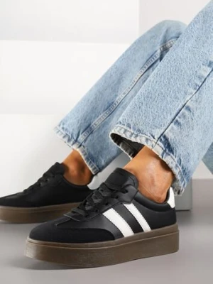 Czarne Sneakersy na Kauczukowej Podeszwie Ozdobione Paskami Nilimea via giulia