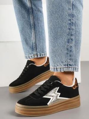 Czarne Sneakersy na Kauczukowej Podeszwie z Geometrycznym Wzorem Tolionne be.sport