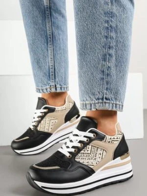 Czarne Sneakersy na Koturnie Ozdobione Brokatem Tilliante renda