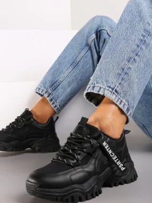 Czarne Sneakersy na Masywnej Podeszwie z Ozdobną Taśmą Razhe