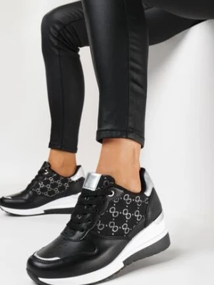 Czarne Sneakersy na Niskiej Koturnie Liseia