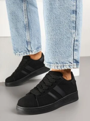 Czarne Sneakersy na Niskiej Platformie z Naszywkami Flordexia mulanka