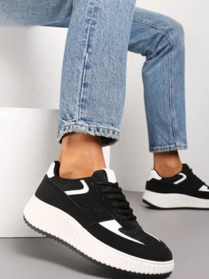 Czarne Sneakersy na Ozdobnej Grubej podeszwie z Brokatem Gelnia