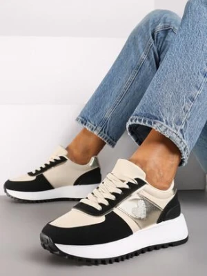 Czarne Sneakersy na Piankowej Platformie z Serduszkiem Timava