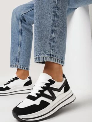 Czarne Sneakersy na Piankowej Podeszwie ze Sznurowaniem i Ozdobną Wstawką Taelori