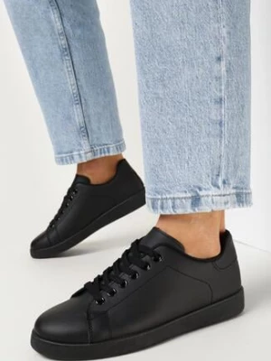 Czarne Sneakersy na Płaskiej Podeszwie z Okrągłym Noskiem Tamiaha