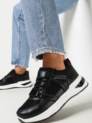 Zdjęcie produktu Czarne Sneakersy na Płaskiej Podeszwie z Ozdobnymi Przeszyciami Ysabella