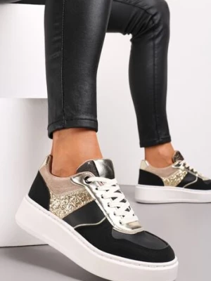 Czarne Sneakersy na Platformie Elasetta