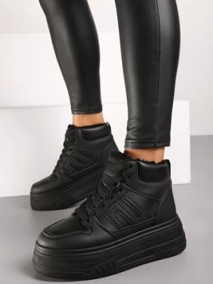 Czarne Sneakersy na Platformie Mocno Ocieplane Futerkiem Lealwen