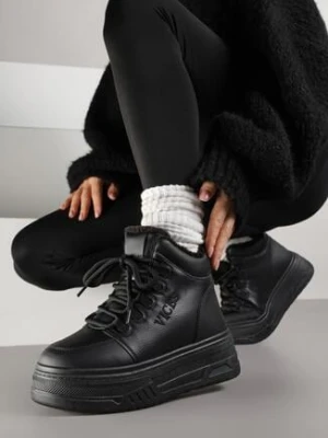 Czarne Sneakersy na Platformie Ocieplane Futrem Leanelitia vices