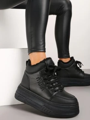 Czarne Sneakersy na Platformie Ocieplane Futrem Leanelitia vices
