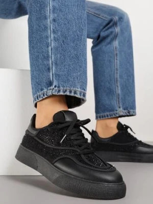 Czarne Sneakersy na Platformie Ozdobione Cyrkoniami Kyllyss marquiiz