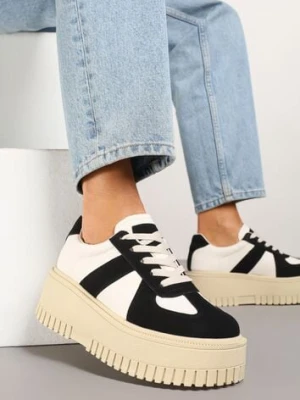 Czarno-Beżowe Sneakersy na Platformie Ozdobione Paskiem Vivesse seastar