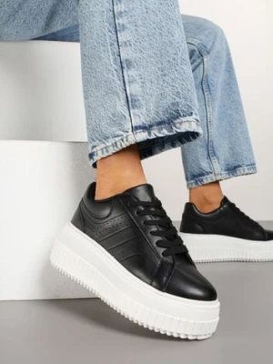 Czarne Sneakersy na Platformie Ozdobione Perforacją Eleainna