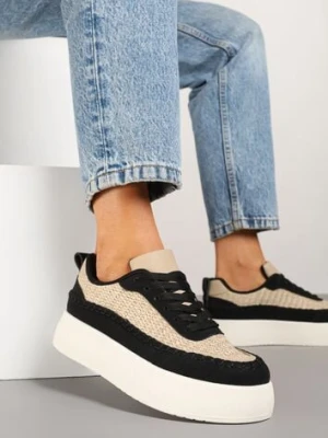 Czarne Sneakersy na Platformie Ozdobione Plecionką Nilaraviela ideal