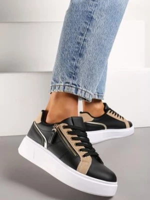 Czarne Sneakersy na Platformie Ozdobione Suwakami Halimedia