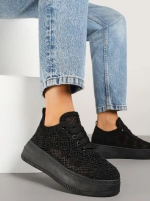 Czarne Sneakersy na Platformie z Ażurowym Wykończeniem Isdisane