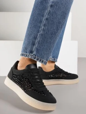 Czarne Sneakersy na Platformie z Cyrkoniami Moonblaze marquiiz