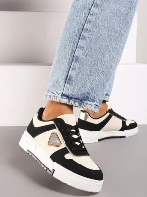 Czarne Sneakersy na Platformie z Cyrkoniową Aplikacją Rexania