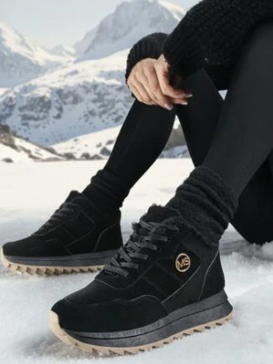 Czarne Sneakersy na Platformie z Futerkiem Egiapia vices