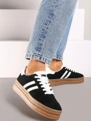 Czarne Sneakersy na Platformie z Minimalistycznymi Przeszyciami Teritha