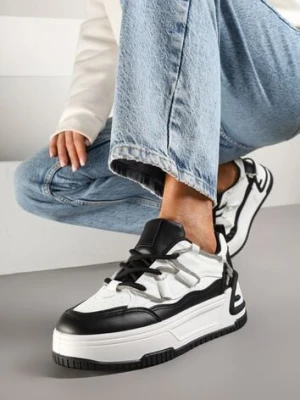 Biało-Czarne Sneakersy na Platformie z Paskiem z Cyrkonii Aneolin