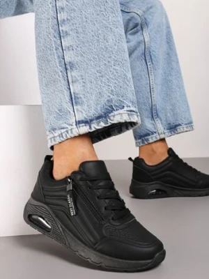 Czarne Sneakersy na Platformie z Przezroczystą Wstawką i Suwakiem z Napisami Valentinae