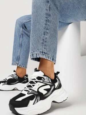 Czarne Sneakersy na Platformie z Siateczkową Wstawką Huvia