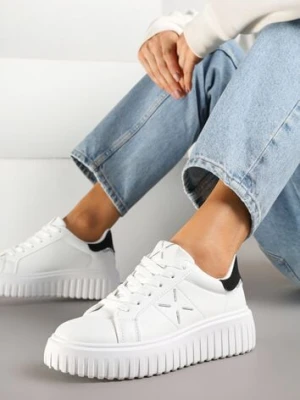 Biało-Czarne Sneakersy na Platformie z Tłoczeniem i Brokatową Wstawką Nuselin