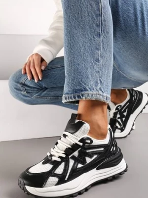Czarne Sneakersy na Platformie z Wstawkami z Siateczki Epionna