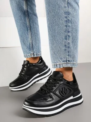 Czarne Sneakersy na Platformie ze Sznurowaniem i Ozdobą Arivania
