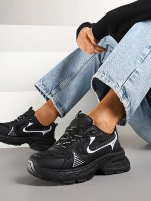 Czarne Sneakersy na Profilowanej Podeszwie z Siateczkowymi Wstawkami Parinella