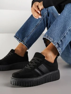 Czarne Sneakersy na Tłoczonej Platformie z Paskami Rilasena c'm paris