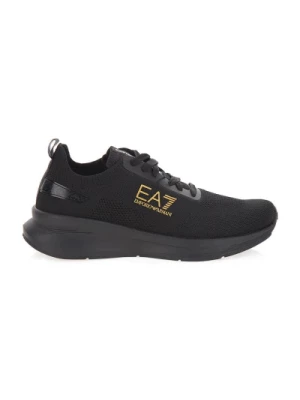 Czarne Sneakersy Okrągły Nosek Sznurowane Podeszwa z Gumy Emporio Armani EA7