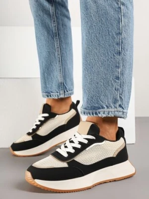 Czarno-Beżowe Sneakersy Ozdobione Geometrycznym Motywem Calgis ideal