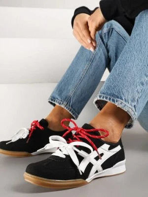 Czarne Sneakersy Ozdobione Geometrycznym Wzorem i Podwójnym Sznurowaniem Hirozi