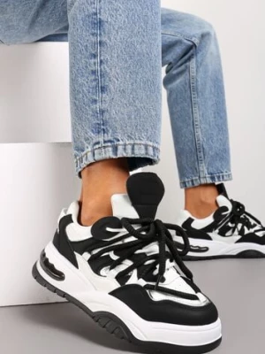 Czarne Sneakersy Ozdobione Kolorowymi i Metalicznymi Wstawkami na Grubej Podeszwie Oplevia