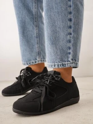 Czarne Sneakersy Ozdobione Przeszyciami i Podwójnym Sznurowaniem Coraera kang you