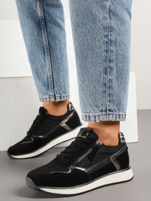 Czarne Sneakersy Ozdobione Suwakiem i Metalicznymi Wstawkami Alua super mode