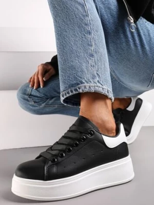 Czarne Sneakersy przed Kostkę na Grubej Podeszwie Arionna