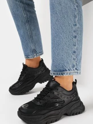 Czarne Sneakersy przed Kostkę na Grubej Podeszwie Wylara